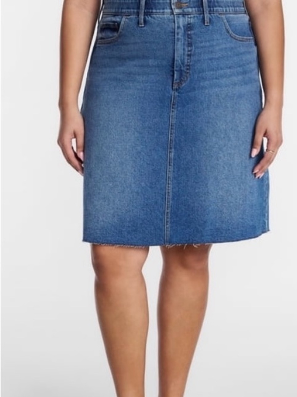 Terra & Sky Blue Denim Pencil Skirt with Raw Hem